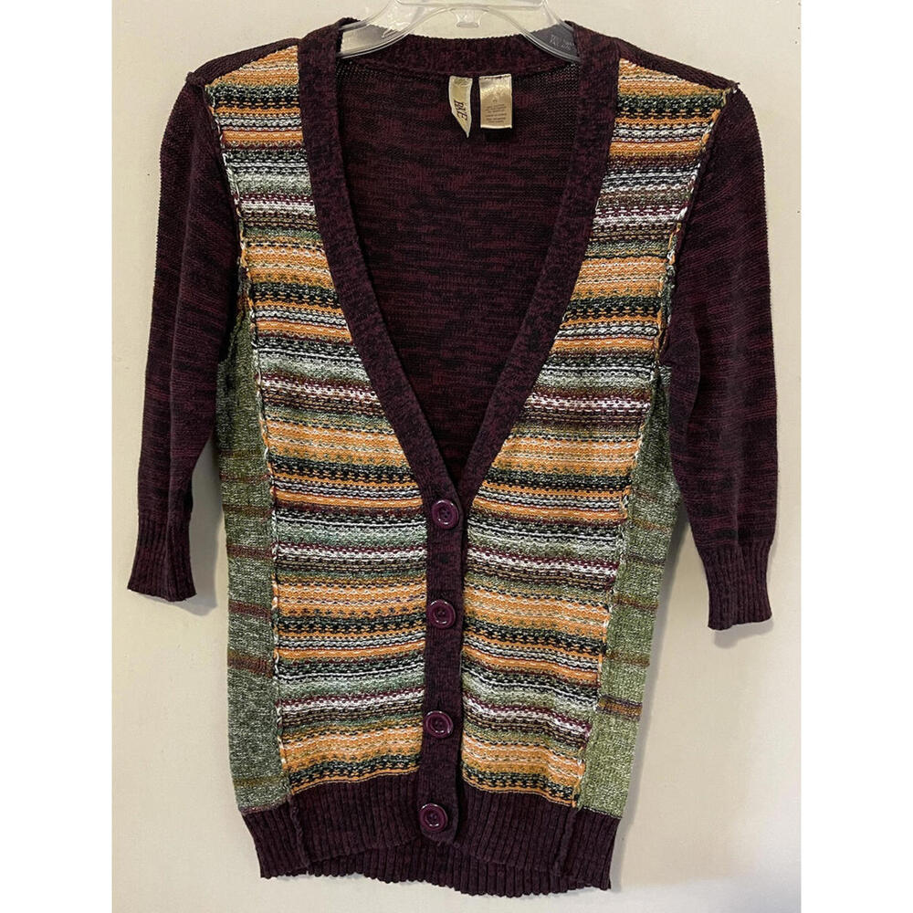 BKE Womens Small Vneck Button-Up Colorful Short-Sleeved Sweater Cardigan! A5238